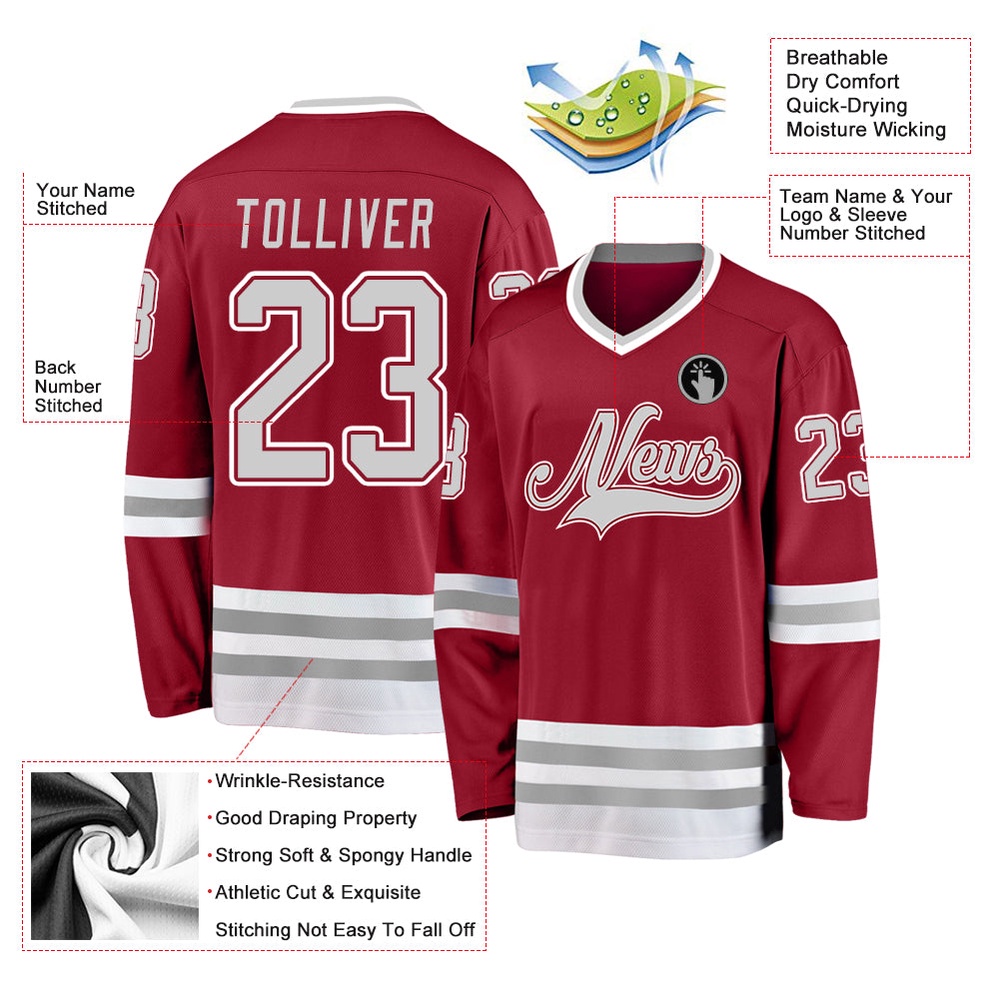 Custom Maroon Gray White Hockey Jersey, New Hockey Jersey, Personali Sport Team Jersey Shirt