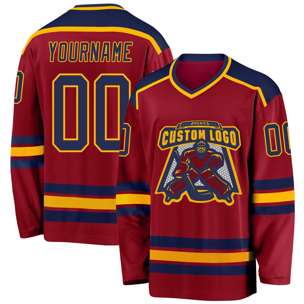 Custom Maroon Navy Gold Hockey Jersey, New Hockey Jersey, Personali Sport Team Jersey Shirt