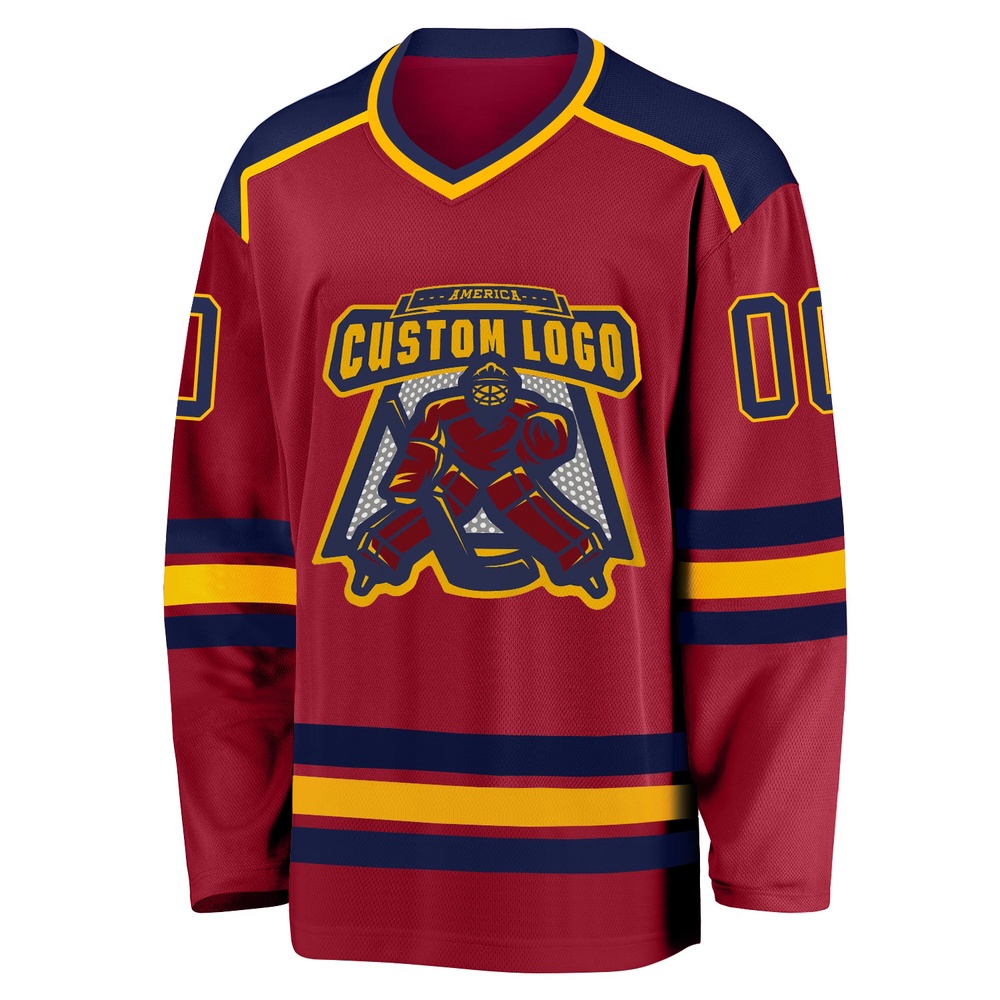 Custom Maroon Navy Gold Hockey Jersey, New Hockey Jersey, Personali Sport Team Jersey Shirt