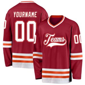 Custom Maroon White Orange Hockey Jersey, New&hellip;