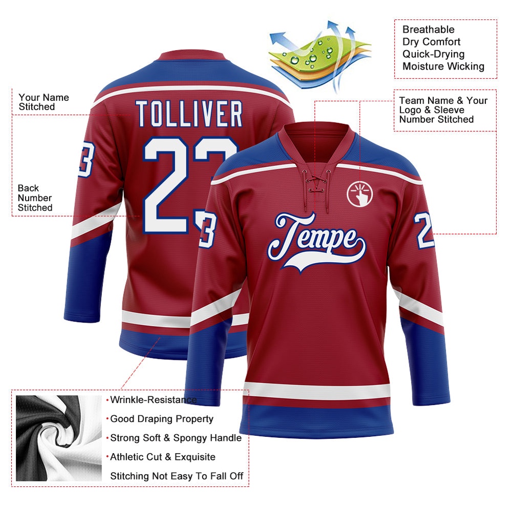 Custom Maroon White Royal Hockey Lace Neck Jersey, New Hockey Jersey, Personali Sport Team Jersey Shirt
