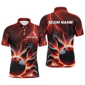 Custom Men Bowling Polo Shirts Red Thunder&hellip;