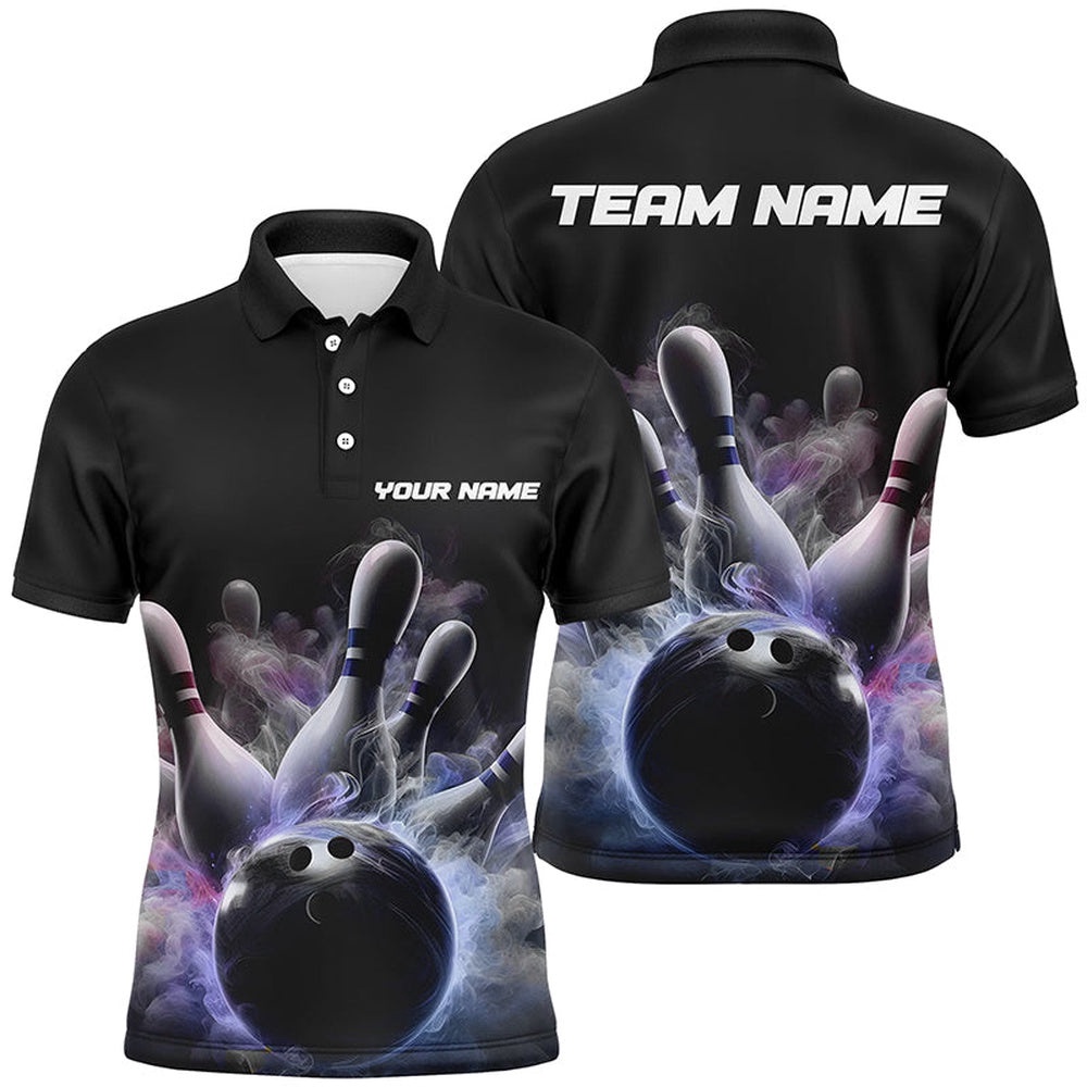 Custom Men Bowling Polo Shirts Smoke Bowling Team Polo Shirt Strike Bowling Shirts, Personalized Bowling Team Shirt