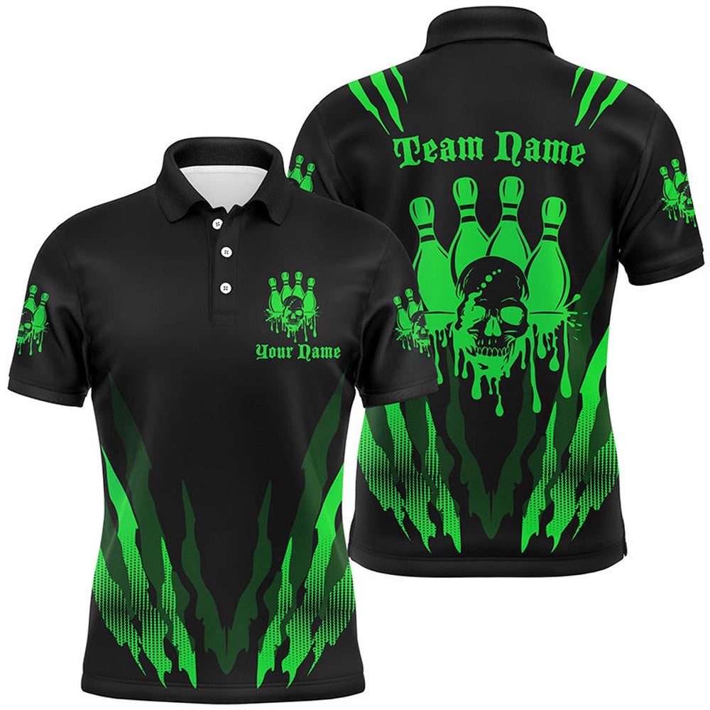 Custom Multicolor Bowling Skull Tattoo Shirt For Bowling Team, Bowling League Bowlers Outfits, Personalized Bowling Team Shirt