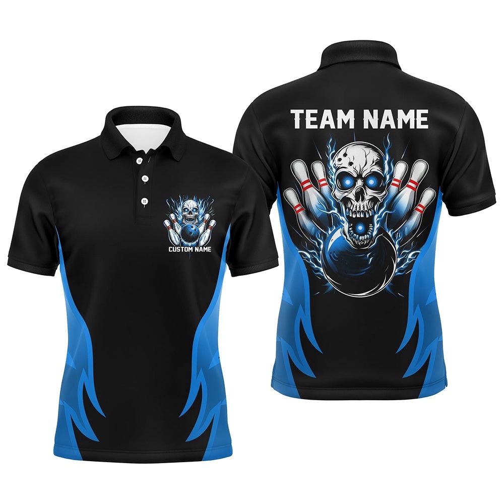Custom Multicolor Flame Skull Bowling Shirts For Team, Bowlers Outfit Bowling Polo Shirt For Men And Women, Personalized Bowling Team Shirt
