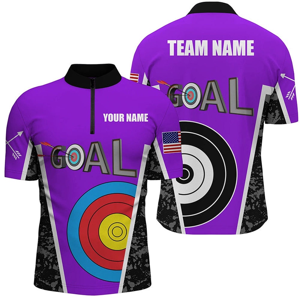Custom Name Purple Archery Goal Men Jersey Shirts, Target Archery Jerseys For Team, Custom Archery Team Shirt