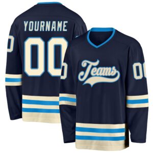 Custom Navy Cream Blue Hockey Jersey, New&hellip;
