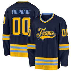 Custom Navy Gold Light Blue Hockey Jersey,&hellip;