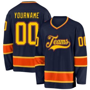 Custom Navy Gold Orange Hockey Jersey, New&hellip;