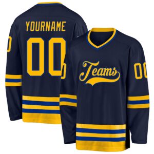 Custom Navy Gold Royal Hockey Jersey, New&hellip;