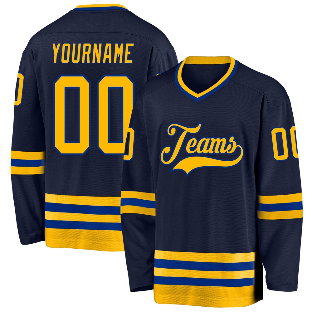 Custom Navy Gold Royal Hockey Jersey, New Hockey Jersey, Personali Sport Team Jersey Shirt