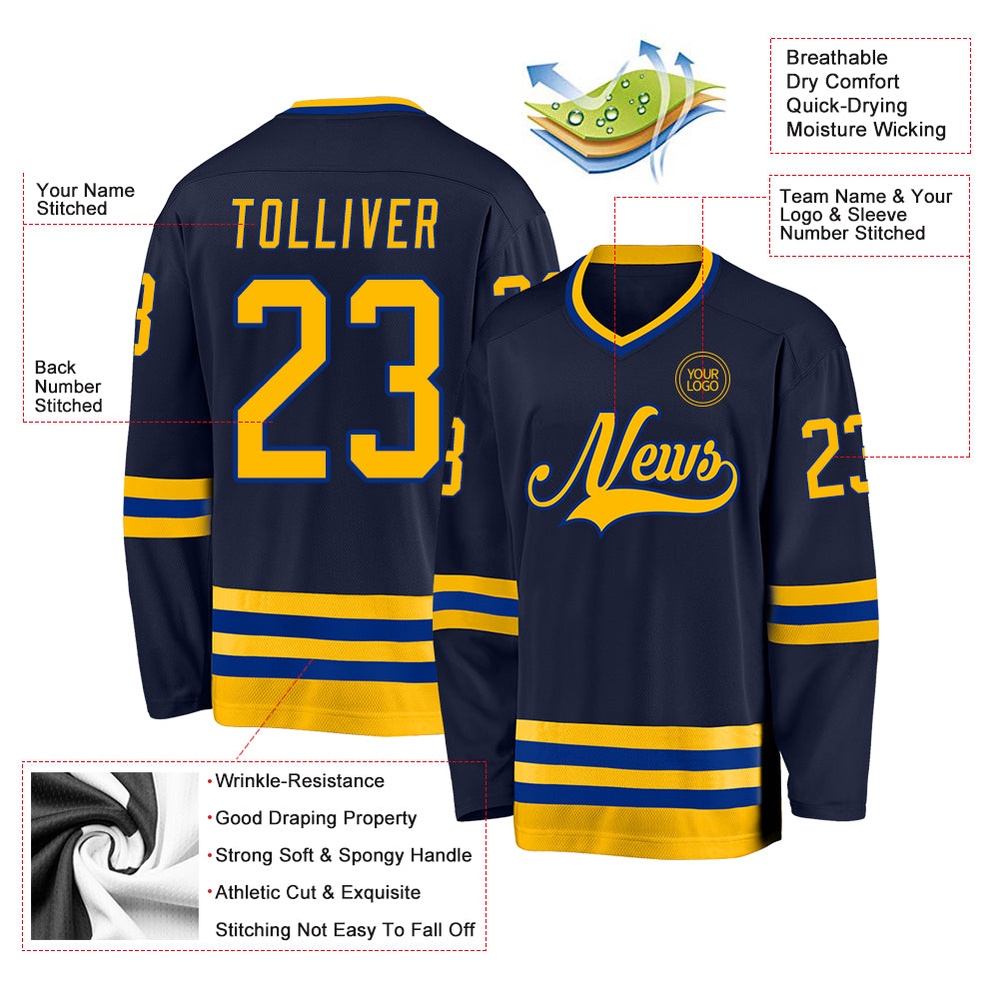 Custom Navy Gold Royal Hockey Jersey, New Hockey Jersey, Personali Sport Team Jersey Shirt