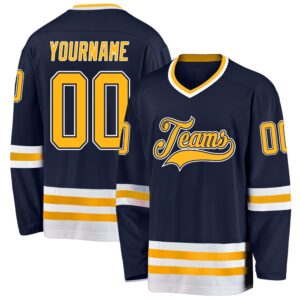 Custom Navy Gold White Hockey Jersey, New&hellip;