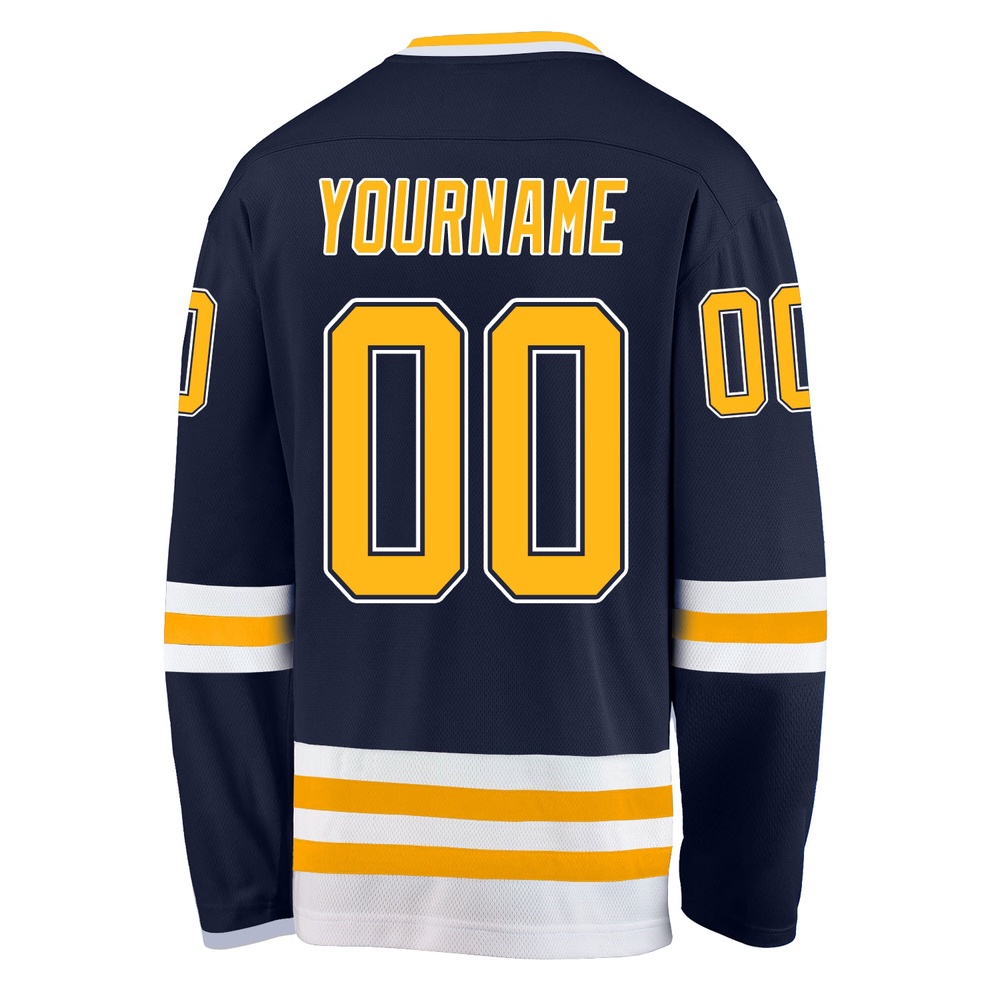 Custom Navy Gold White Hockey Jersey, New Hockey Jersey, Personali Sport Team Jersey Shirt Custom Navy Gold White Hockey Jersey, New Hockey Jersey, Personali Sport Team Jersey Shirt