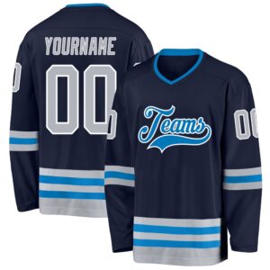 Custom Navy Gray Blue Hockey Jersey, New&hellip;