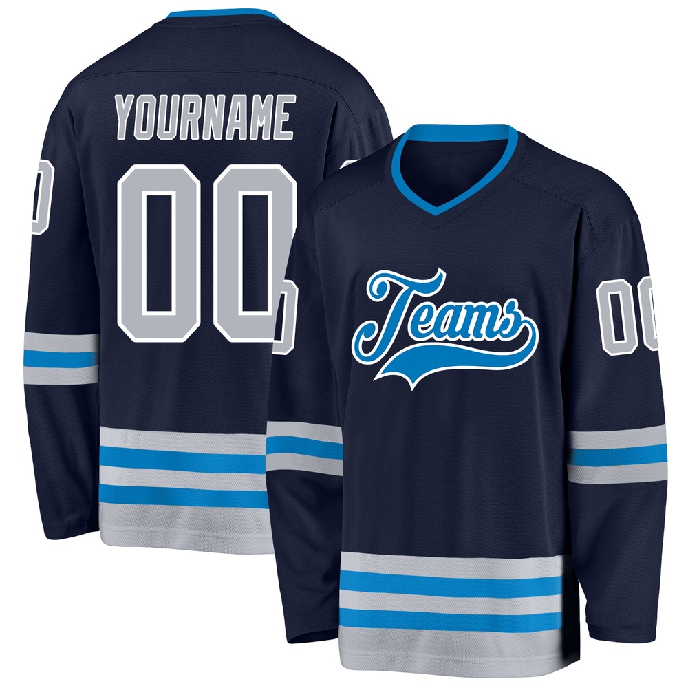 Custom Navy Gray Blue Hockey Jersey, New Hockey Jersey, Personali Sport Team Jersey Shirt
