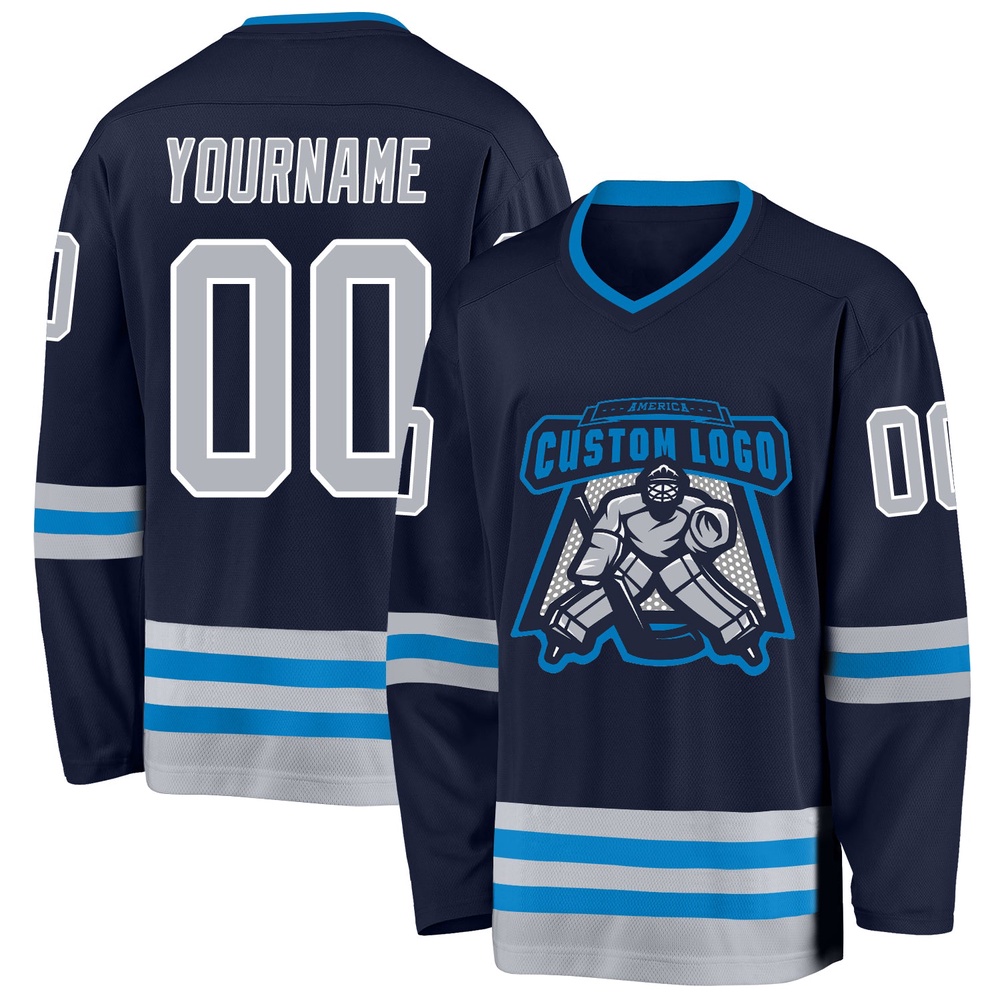 Custom Navy Gray Blue Hockey Jersey, New Hockey Jersey, Personali Sport Team Jersey Shirt