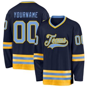 Custom Navy Light Blue Gold Hockey Jersey,&hellip;