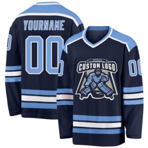 Custom Navy Light Blue White Hockey Jersey,&hellip;