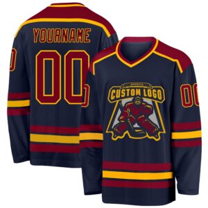 Custom Navy Maroon Gold Hockey Jersey, New&hellip;