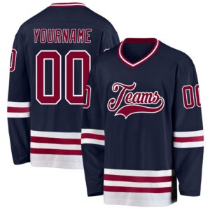 Custom Navy Maroon White Hockey Jersey, New&hellip;