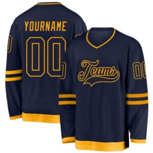 Custom Navy Navy Gold Hockey Jersey, New&hellip;