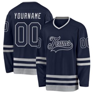 Custom Navy Navy Gray Hockey Jersey, New&hellip;