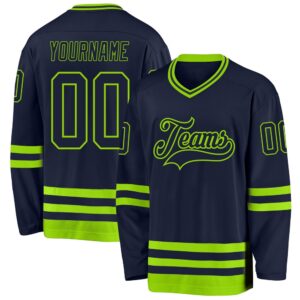 Custom Navy Neon Green Hockey Jersey, New&hellip;