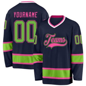 Custom Navy Neon Green Pink Hockey Jersey,&hellip;