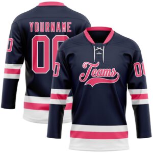 Custom Navy Neon Pink White Hockey Lace&hellip;