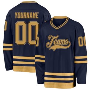 Custom Navy Old Gold Hockey Jersey, New&hellip;
