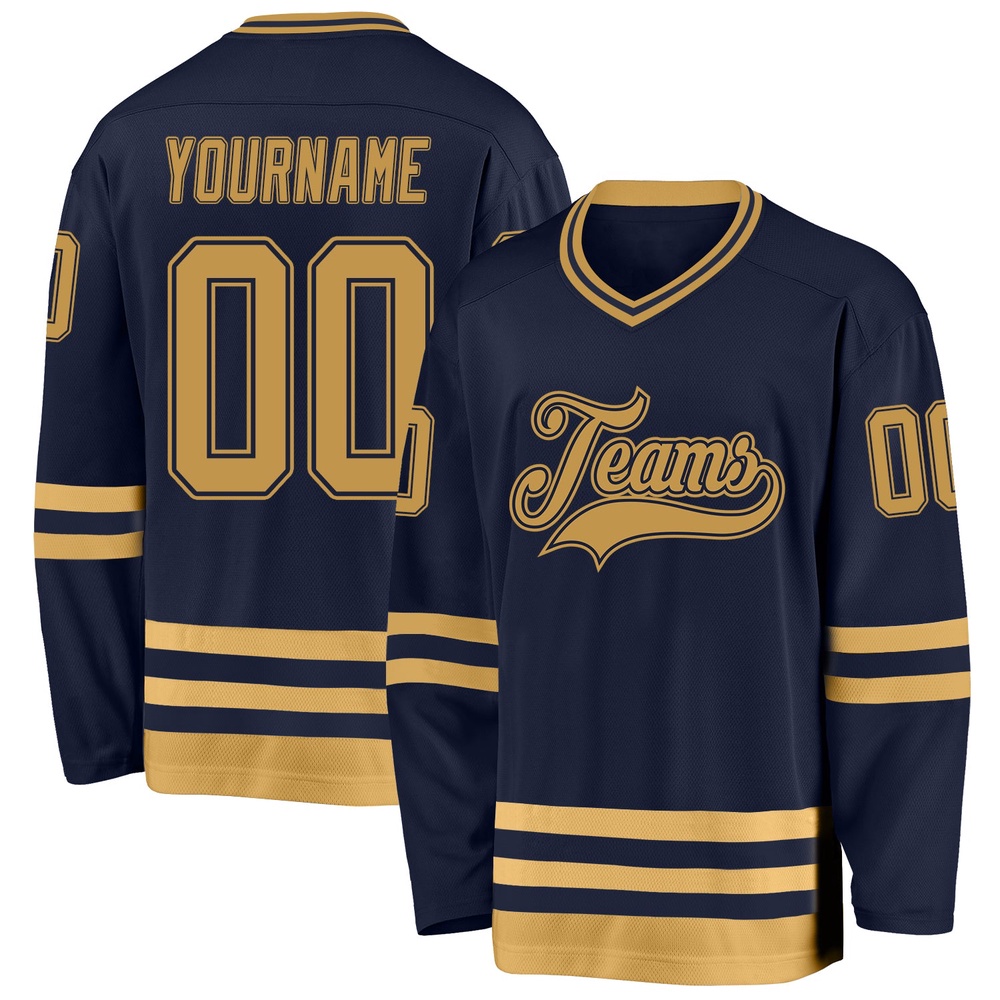 Custom Navy Old Gold Hockey Jersey, New Hockey Jersey, Personali Sport Team Jersey Shirt Custom Navy Old Gold Hockey Jersey, New Hockey Jersey, Personali Sport Team Jersey Shirt