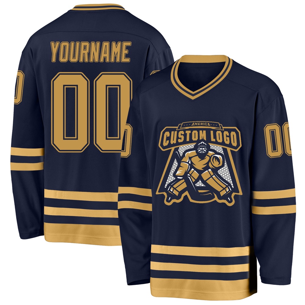 Custom Navy Old Gold Hockey Jersey, New Hockey Jersey, Personali Sport Team Jersey Shirt Custom Navy Old Gold Hockey Jersey, New Hockey Jersey, Personali Sport Team Jersey Shirt