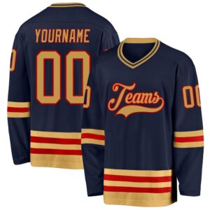 Custom Navy Old Gold Red Hockey Jersey,&hellip;