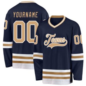 Custom Navy Old Gold White Hockey Jersey,&hellip;