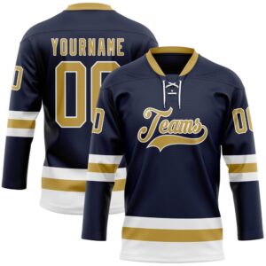 Custom Navy Old Gold White Hockey Lace&hellip;
