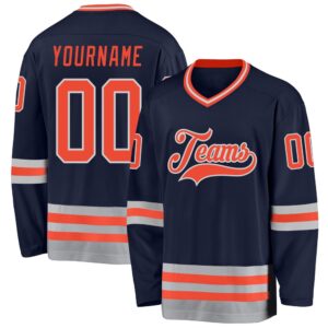 Custom Navy Orange Gray Hockey Jersey, New&hellip;