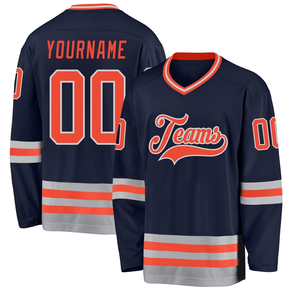 Custom Navy Orange Gray Hockey Jersey, New Hockey Jersey, Personali Sport Team Jersey Shirt