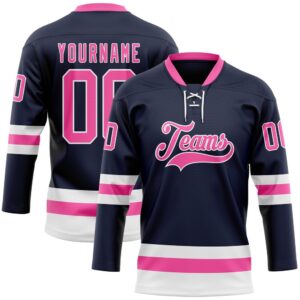 Custom Navy Pink White Hockey Lace Neck&hellip;