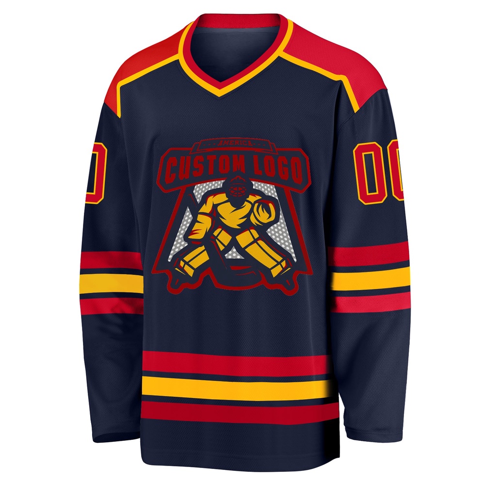 Custom Navy Red Gold Hockey Jersey, New Hockey Jersey, Personali Sport Team Jersey Shirt Custom Navy Red Gold Hockey Jersey, New Hockey Jersey, Personali Sport Team Jersey Shirt