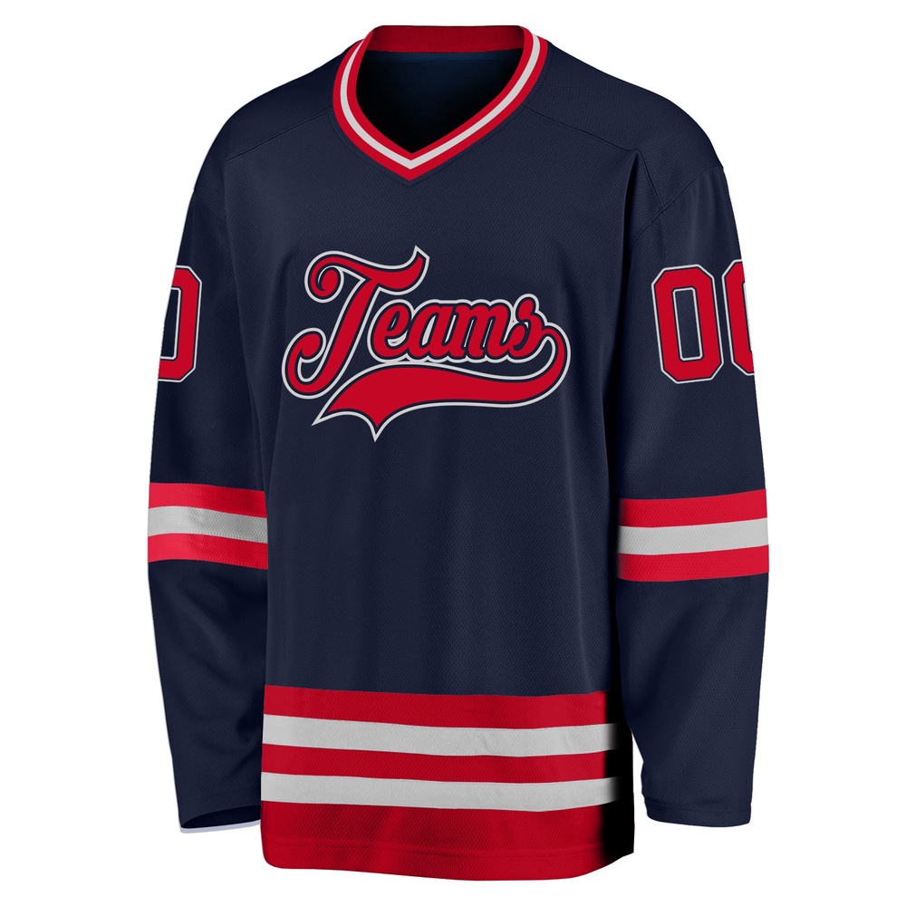 Custom Navy Red Gray Hockey Jersey, New Hockey Jersey, Personali Sport Team Jersey Shirt