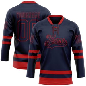 Custom Navy Red Hockey Lace Neck Jersey,&hellip;