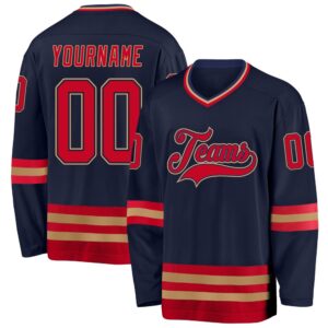 Custom Navy Red Old Gold Hockey Jersey,&hellip;