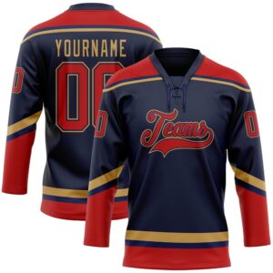 Custom Navy Red Old Gold Hockey Lace&hellip;