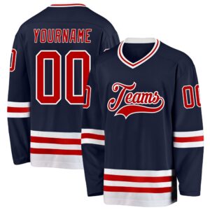Custom Navy Red White Hockey Jersey, New&hellip;