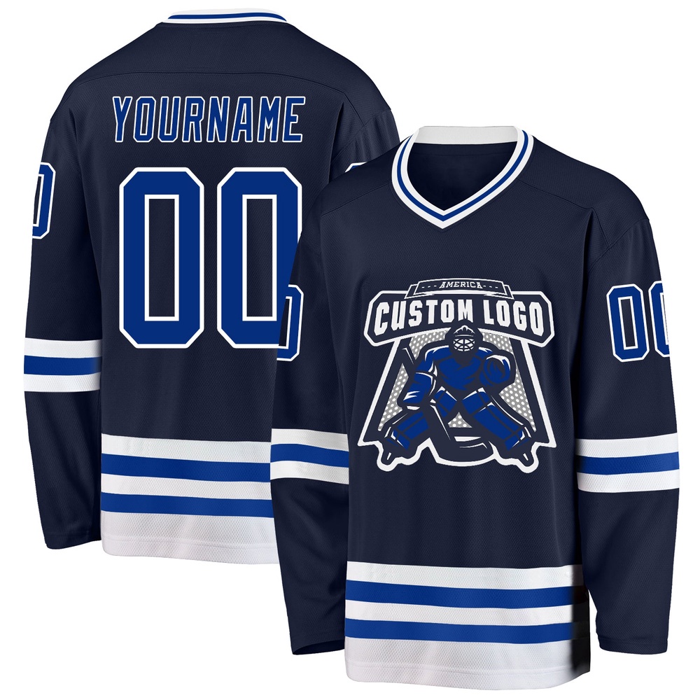 Custom Navy Royal White Hockey Jersey, New Hockey Jersey, Personali Sport Team Jersey Shirt