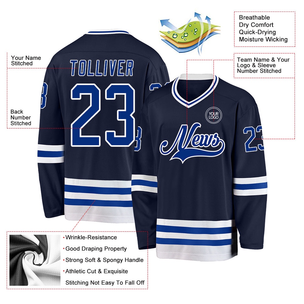 Custom Navy Royal White Hockey Jersey, New Hockey Jersey, Personali Sport Team Jersey Shirt