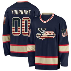 Custom Navy Vintage USA Flag Cream Hockey&hellip;