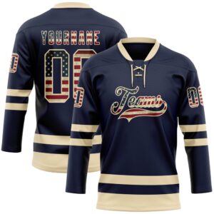 Custom Navy Vintage USA Flag Cream Hockey&hellip;