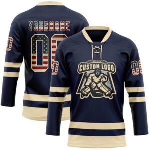 Custom Navy Vintage USA Flag Cream Hockey&hellip;